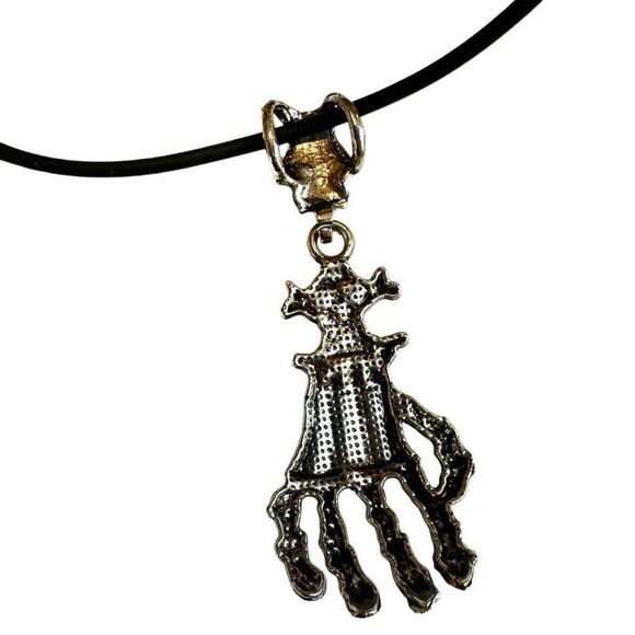 Silver tone Skeleton Claw pendant Necklace on black cord - Picture 5 of 7